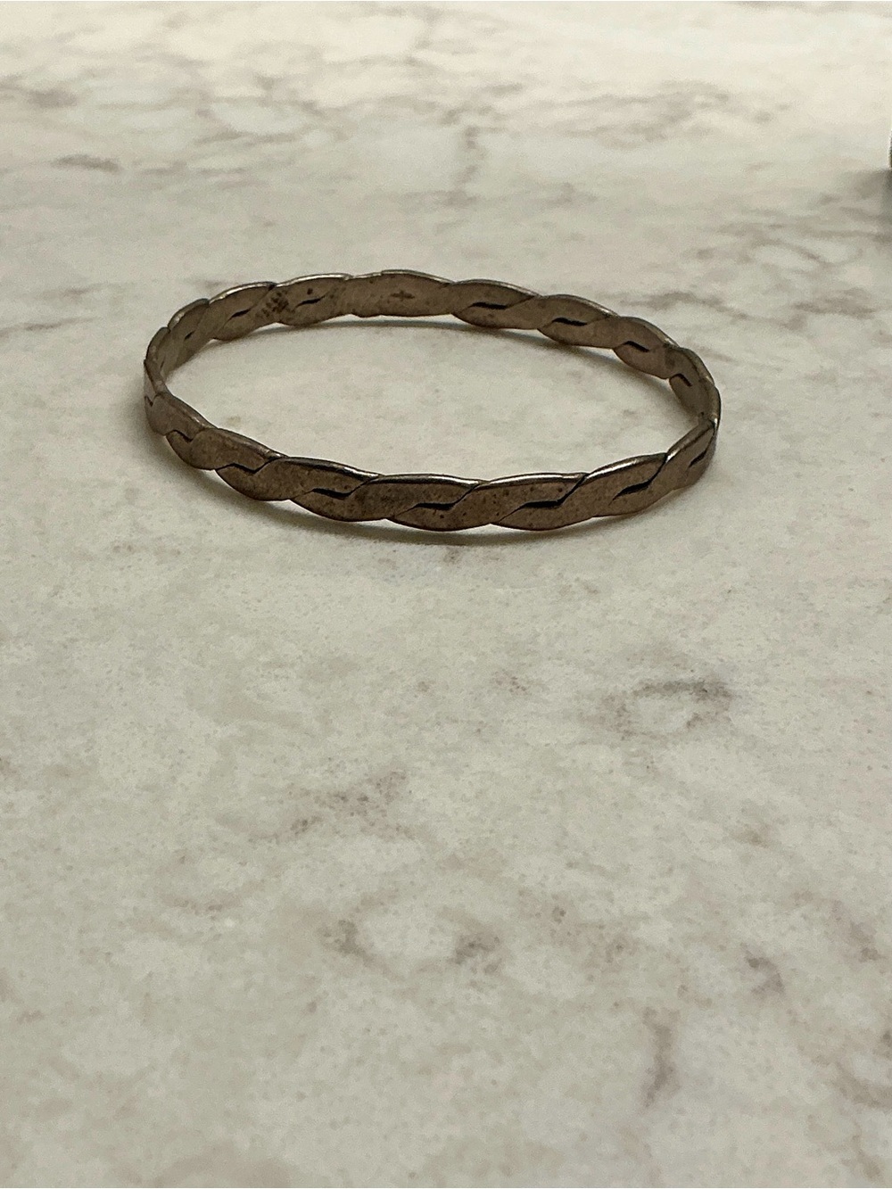 Vintage STERLING SILVER BANGLE BRACELET Taxco/Mexico FLATTENED BRAIDED WOVEN